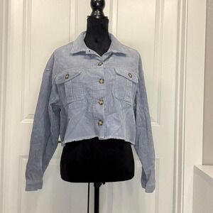 Cropped Blue Corduroy Jacket — Cotton On Size 8